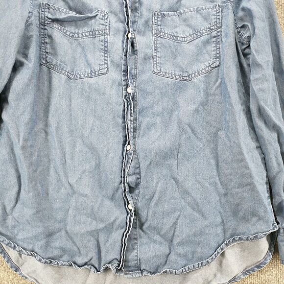 Lola River Women's Button Front Shirt Blue Small Chambray Long Sleeve Pocket - Picture 4 of 12